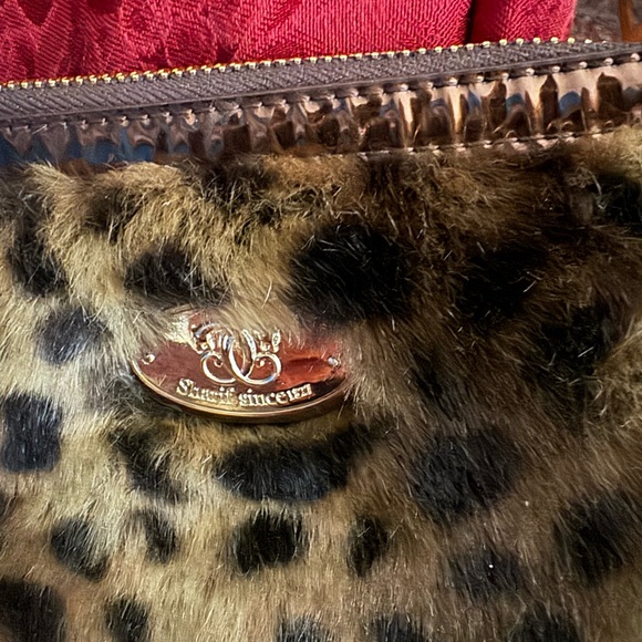 Sharif Brown Cheetah Satchel Handbag Faux Fur 9”x6” Good Condition - Picture 2 of 7
